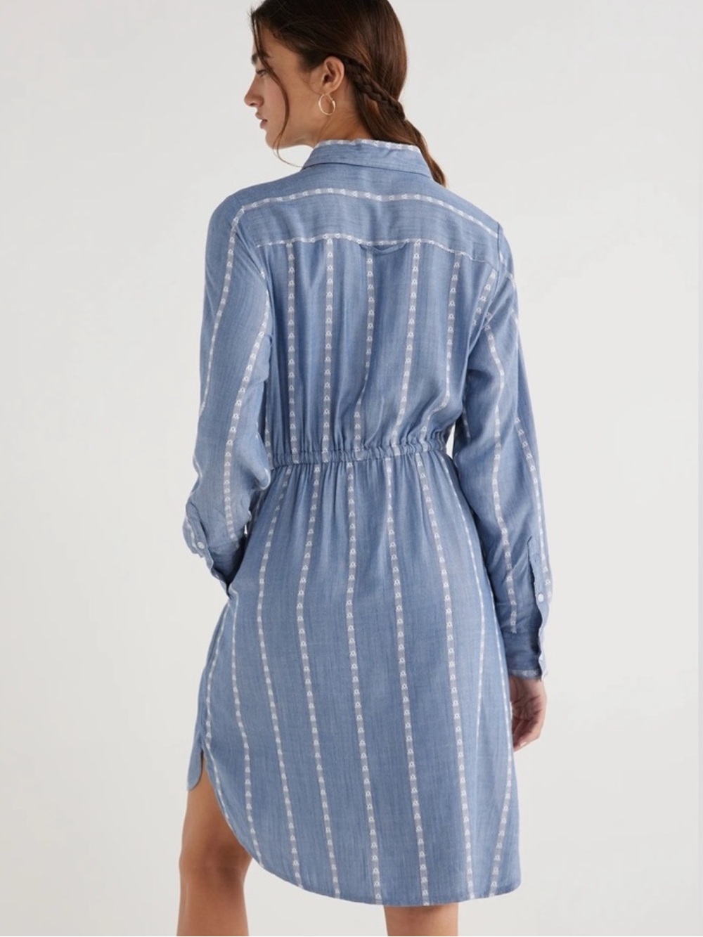 Time and Tru Soft Chambray Utility Shirt Dress in blue with white stripes - Picture 2 of 4